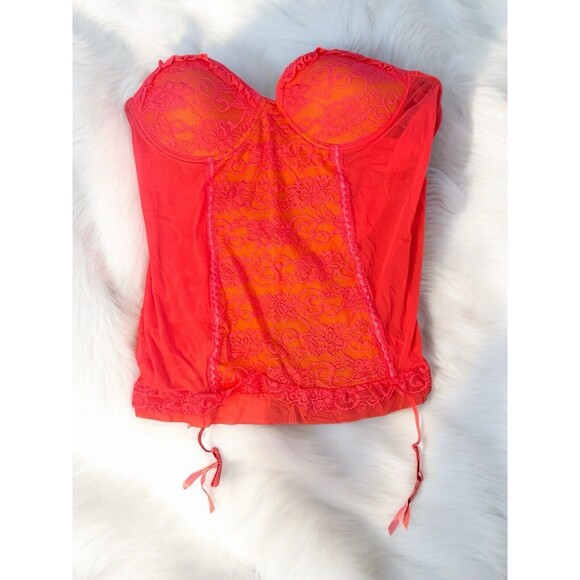 Just Sexy Padded Cup Babydoll And Thong Lace Center Contrast Coral/Orange New 2X - Picture 3 of 7